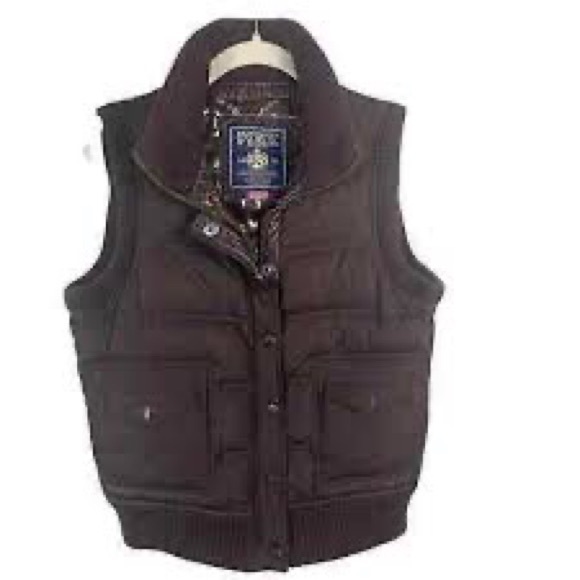 ‼️NEW INVENTORY‼️Victorias Secret Pink Reversible Brown Gold Logo Puffer Vest XS - Picture 3 of 8